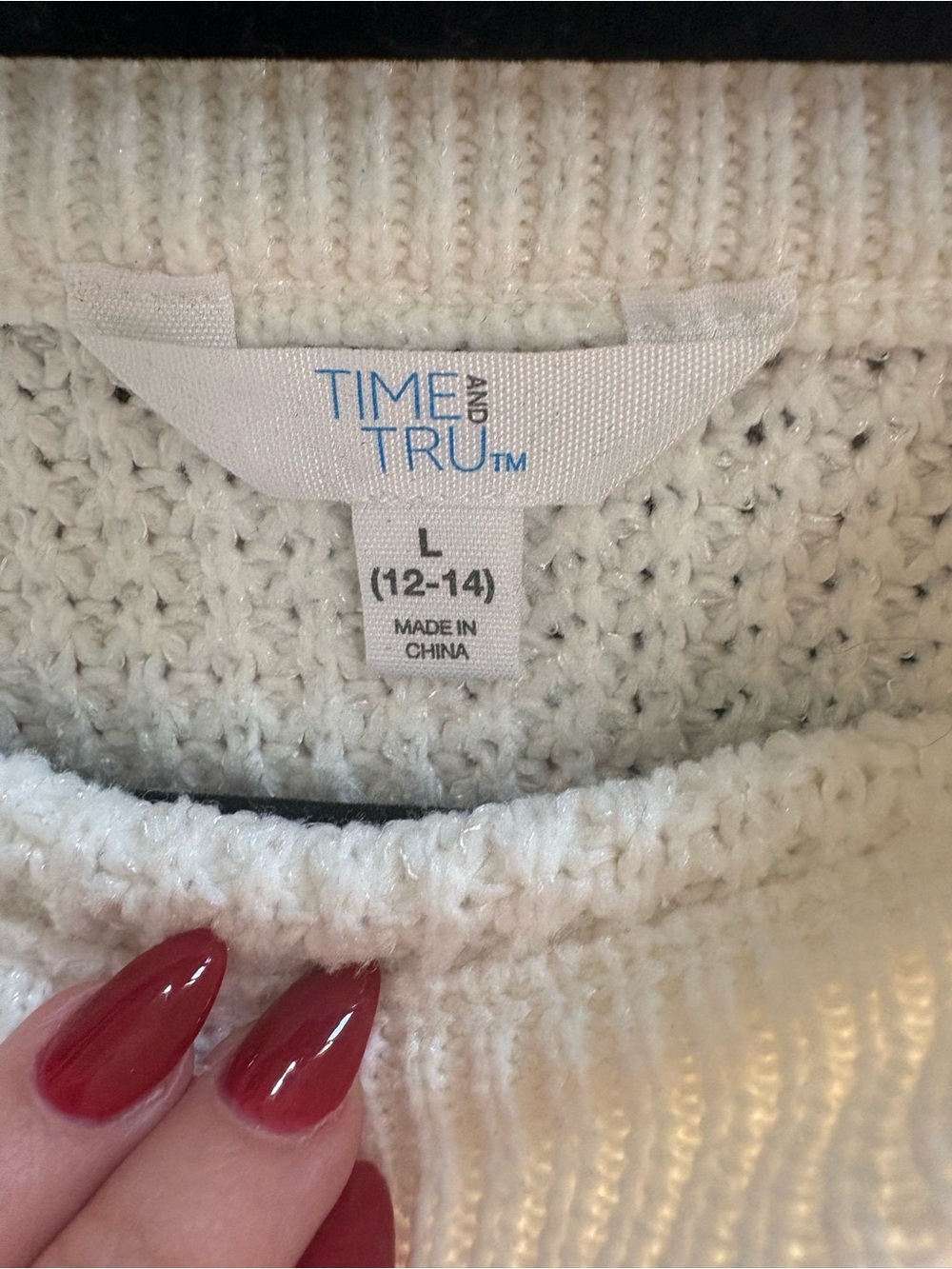 Time and Tru Cream Waffle-Knit Crewneck Sweater - Picture 3 of 3